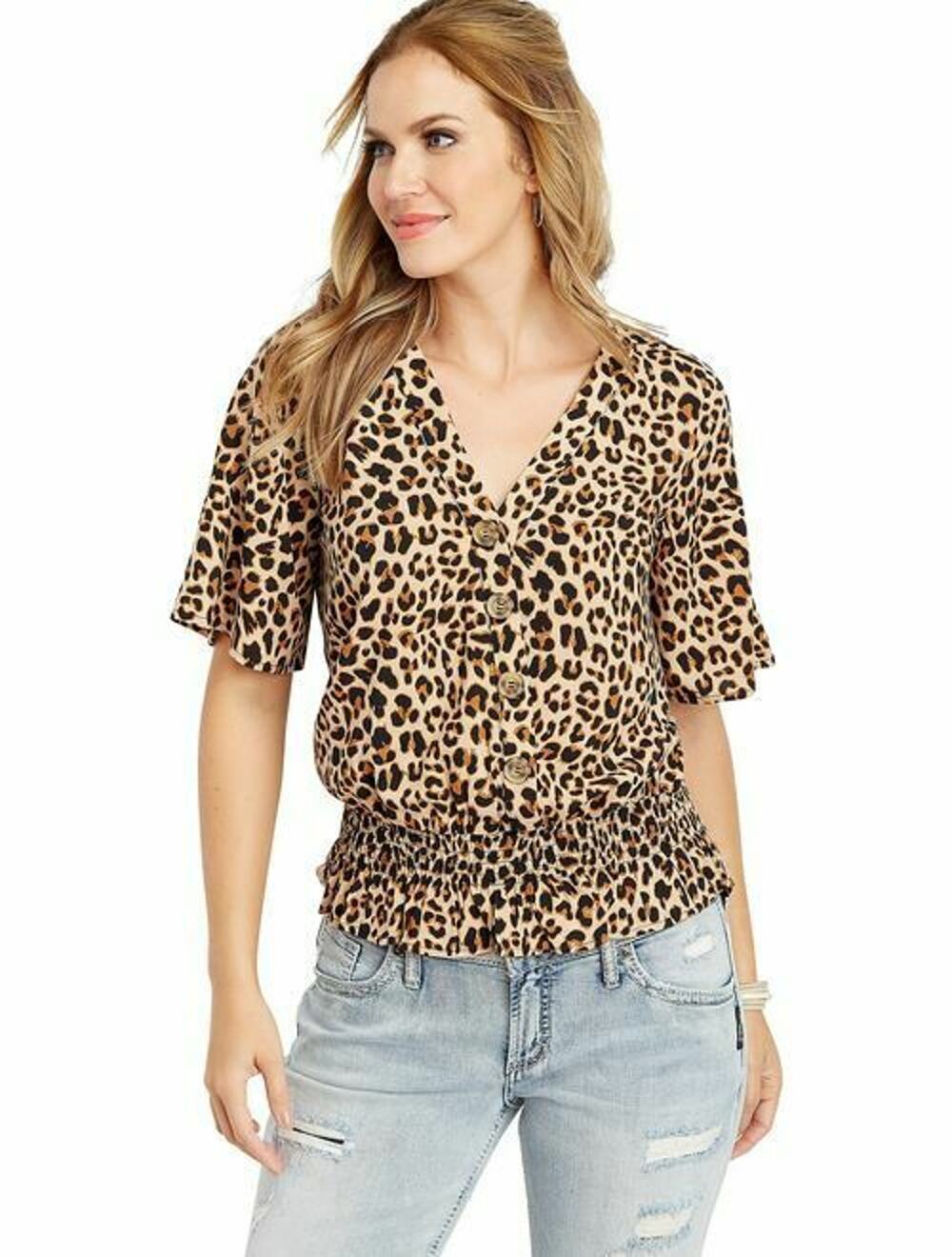 Maurices Button Front Leopard Print Top - Size 2 (XS)
